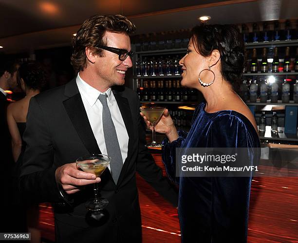Actor Simon Baker and Rebecca Rigg attends the 2010 Vanity Fair Oscar Party hosted by Graydon Carter at the Sunset Tower Hotel on March 7, 2010 in...