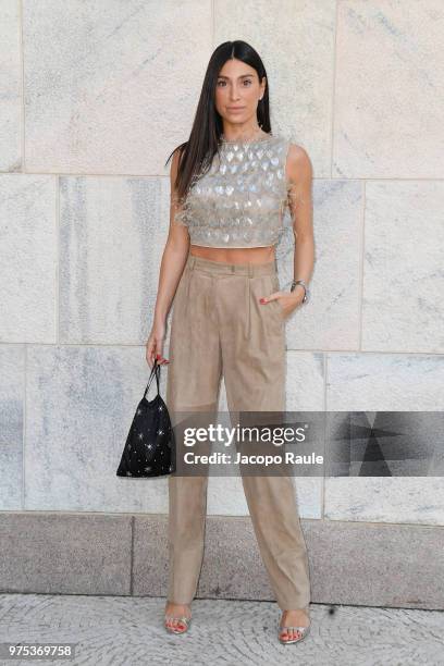 Giorgia Gabriele arrives at the Alberta Ferretti show during Milan Men's Fashion Week Spring/Summer 2019 on June 15, 2018 in Milan, Italy.