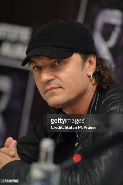Matthias Jabs of Scorpions poses during a press conference at Hotel Bayerischer Hof on March 8, 2010 in Munich, Germany.