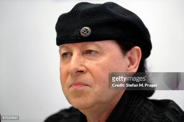 Klaus Meine of Scorpions poses during a press conference at Hotel Bayerischer Hof on March 8, 2010 in Munich, Germany.