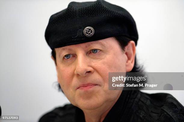 Klaus Meine of Scorpions poses during a press conference at Hotel Bayerischer Hof on March 8, 2010 in Munich, Germany.