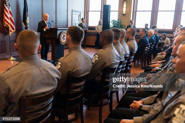 Attorney General Jeff Sessions delivers remarks on immigration and law enforcement actions on at Lackawanna College June 15, 2018 in Scranton,...