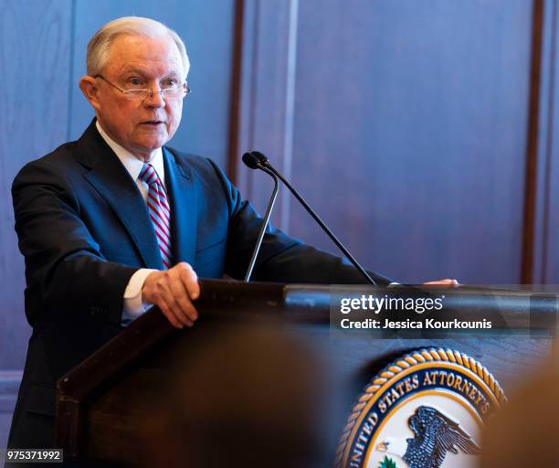 Attorney General Jeff Sessions delivers remarks on immigration and law enforcement actions on at Lackawanna College June 15, 2018 in Scranton,...