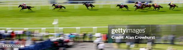 Ryan Moore riding Preening win The 188Bet Casino British Stallions EBF Fillies' Handicap Stakes at Sandown Park Racecourse on June 15, 2018 in Esher,...