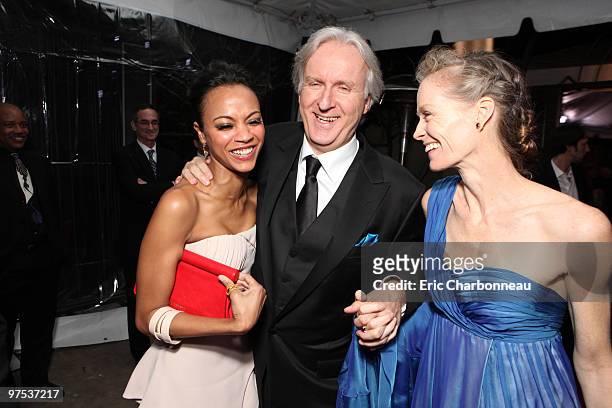Zoe Saldana, James Cameron and Suzy Amis at 20th Century Fox - Fox Searchlight Pictures Oscar Party on March 07, 2010 at Boulevard 3 in Hollywood,...