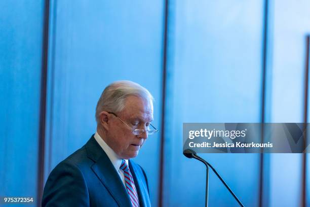 Attorney General Jeff Sessions delivers remarks on immigration and law enforcement actions on at Lackawanna College June 15, 2018 in Scranton,...