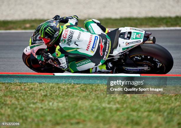 Cal Crutchlow of Great Britain and LCR Honda rounds the bend during free practice for the MotoGP of Catalunya at Circuit de Catalunya on June 15,...