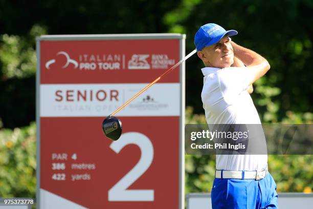 Andre Bossert of Switzerland in action during the first round of the 2018 Senior Italian Open presented by Villaverde Resort played at Golf Club...