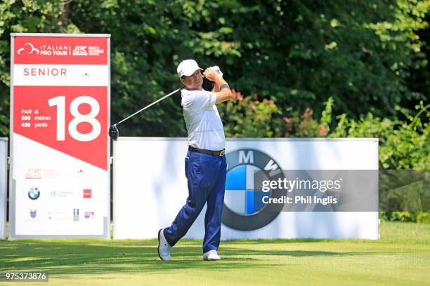 Miguel Angel Martin of Spain in action during the first round of the 2018 Senior Italian Open presented by Villaverde Resort played at Golf Club...