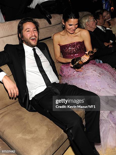 Producer Greg Shapiro and Angie Harmon attend the 2010 Vanity Fair Oscar Party hosted by Graydon Carter at the Sunset Tower Hotel on March 7, 2010 in...