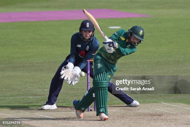 Shabnim Ismail of South Africa Women misses the ball and is stumped by Sarah Taylor of England Women during the 3rd ODI of the ICC Women's...