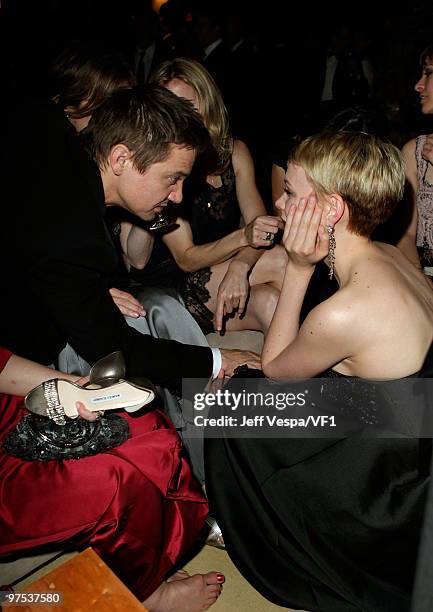 Actors Jeremy Renner and Carey Mulligan attend the 2010 Vanity Fair Oscar Party hosted by Graydon Carter at the Sunset Tower Hotel on March 7, 2010...