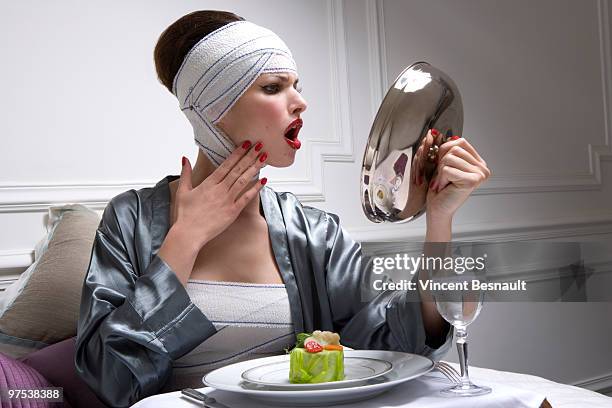 luxurious woman and plastic surgery moment - cloche stock pictures, royalty-free photos & images