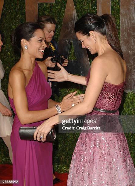 Roasario Dawson and Angie Harmon arrive at the 2010 Vanity Fair Oscar Party hosted by Graydon Carter held at Sunset Tower on March 7, 2010 in West...