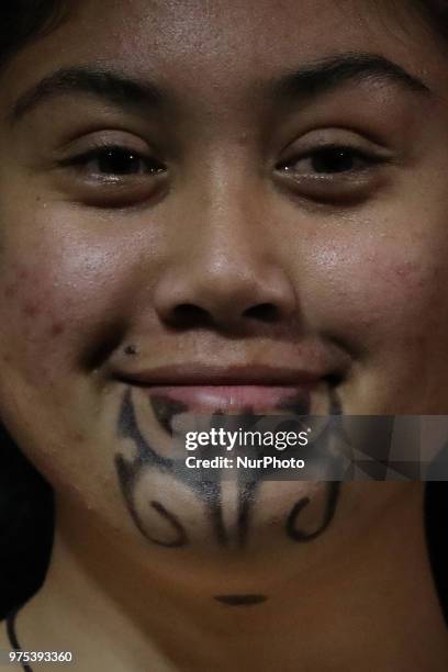 Traditional Maori girl looks on during Matariki celebration at Willowbank Wildlife Reserve in Christchurch, New Zealand on June 15, 2018. Matariki...