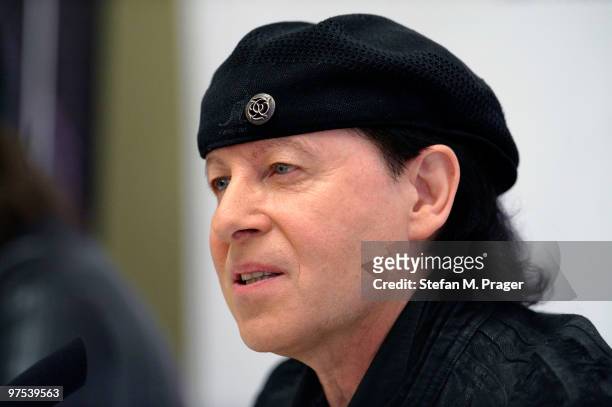 Klaus Meine of Scorpions poses during a press conference at Hotel Bayerischer Hof on March 8, 2010 in Munich, Germany.
