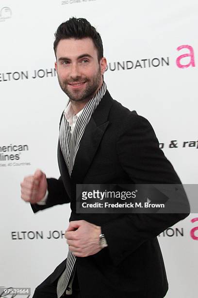 Musician Adam Levine arrives at the 18th annual Elton John AIDS Foundation's Oscar Viewing Party held at the Pacific Design Center on March 7, 2010...