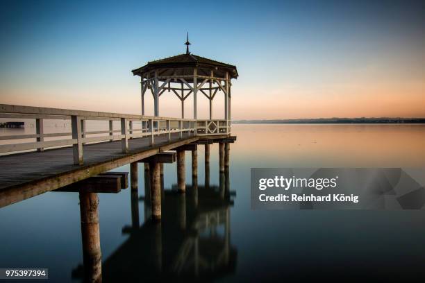 gazebo on pier over lake constance, bregenz, voralrberg, austria - bregenz stock pictures, royalty-free photos & images