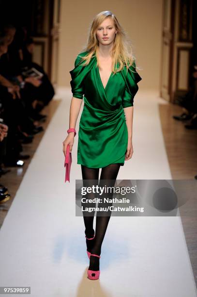 Model walks down the runway during the Emanuel Ungaro fashion show as part of Paris Fashion Week on March 8, 2010 in Paris, France.