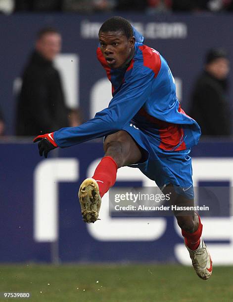 Luedson Anselme of Haiti runs with the ball during the charity match for earthquake victims in Haiti between ran Allstar team and National team of...