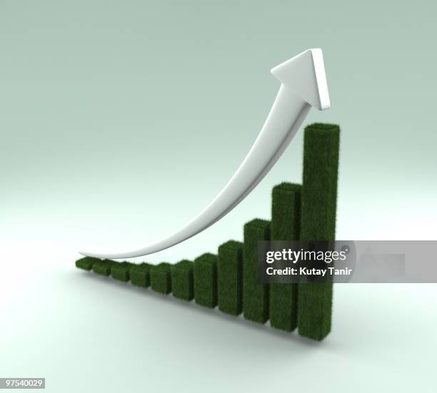 grass bar graph with arrow - bar graph stockfoto's en -beelden