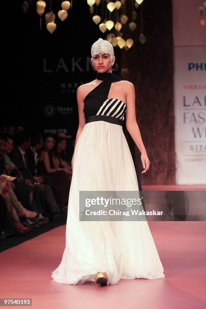 Model walks the runway in a Vikram Phadnis design at the Lakme India Fashion Week Day 4 held at Grand Hyatt Hotel on March 8, 2010 in Mumbai, India.