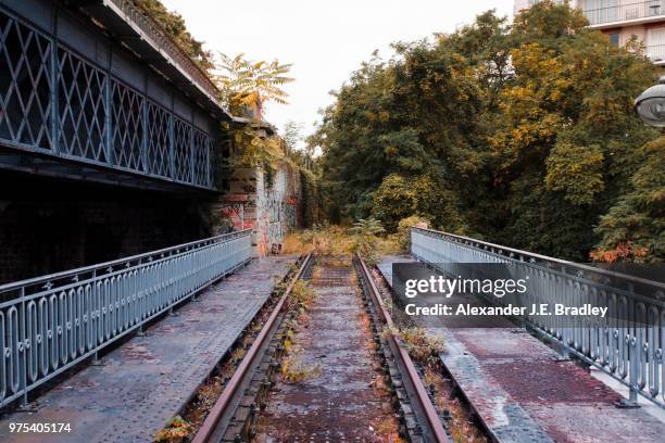 le pont de fer le long du chemin de fer de la petite ceinture // the iron bridge along the railway ( - ceinture stockfoto's en -beelden