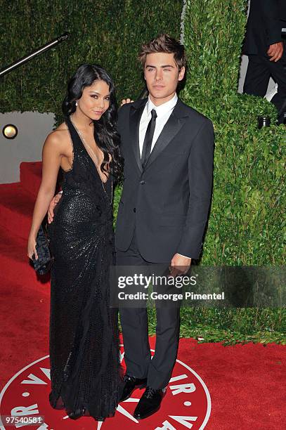 Actors Vanessa Hudgens and Zac Efron arrives at the 2010 Vanity Fair Oscar Party hosted by Graydon Carter held at Sunset Tower on March 7, 2010 in...