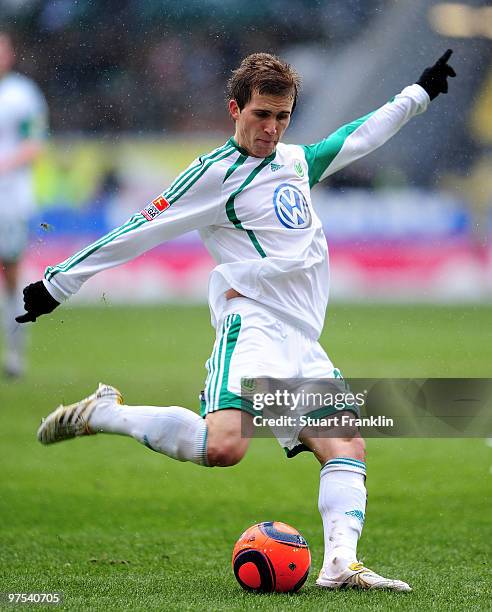 Peter Pekarik of Wolfsburg in action during the Bundesliga match between VfL Wolfsburg and VfL Bochum at Volkswagen Arena on March 6, 2010 in...