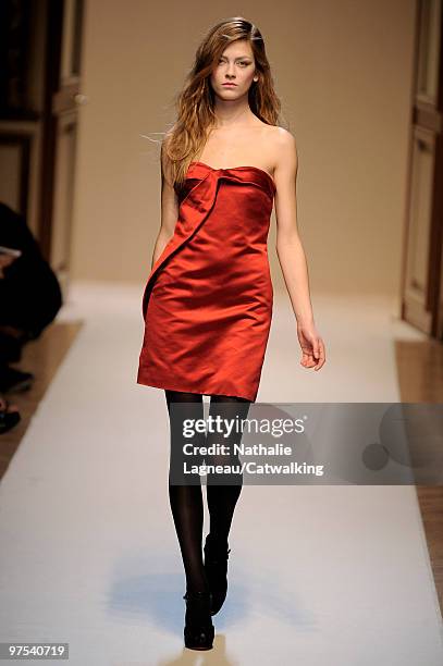 Model walks down the runway during the Emanuel Ungaro fashion show as part of Paris Fashion Week on March 8, 2010 in Paris, France.