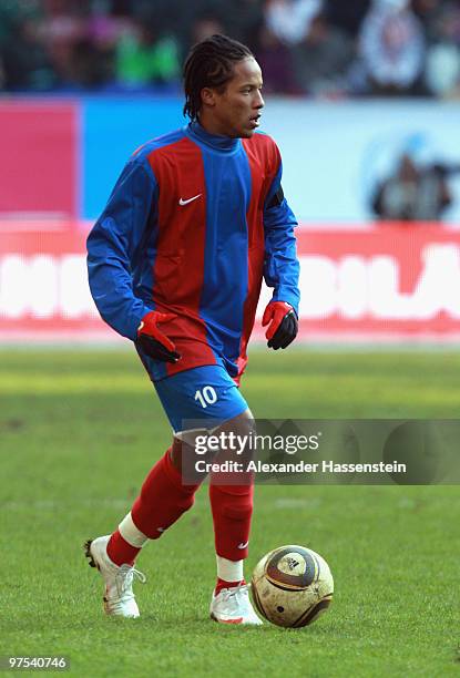 Charles Herold of Haiti runs with the ball during the charity match for earthquake victims in Haiti between ran Allstar team and National team of...