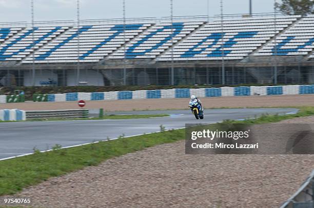 Raffaele De Rosa of Italy and Tech 3 Racing heads down a straight during the first day of testing at Circuito de Jerez on March 6, 2010 in Jerez de...