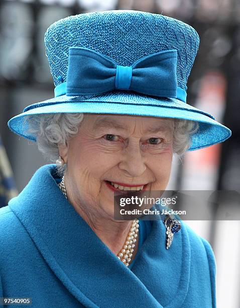 Queen Elizabeth II arrives at the Commonwealth Observance Service at Westminster Abbey on March 8, 2010 in London, England.