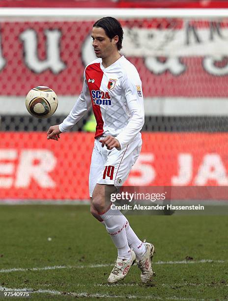 Stefan Buck of Augsburg runs with the ball during the Second Bundesliga match between FC Augsburg and SC Paderborn at Impuls Arena on March 7, 2010...