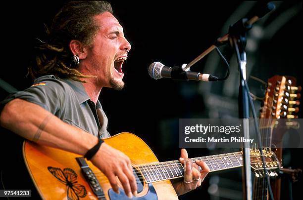 The John Butler Trio perform on stage at Falls Festival on 30th December 2000 in Lorne, Australia.