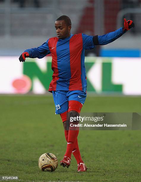 Lesley Fellinga of Haiti runs with the ball during the charity match for earthquake victims in Haiti between ran Allstar team and National team of...