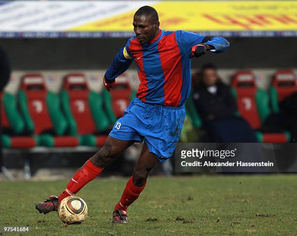 Brunny Pierre Richard of Haiti runs with the ball during the charity match for earthquake victims in Haiti between ran Allstar team and National team...