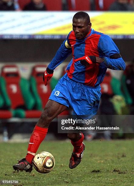 Brunny Pierre Richard of Haiti runs with the ball during the charity match for earthquake victims in Haiti between ran Allstar team and National team...