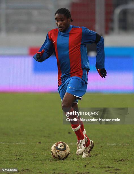 Raymond Ednerso of Haiti runs with the ball during the charity match for earthquake victims in Haiti between ran Allstar team and National team of...