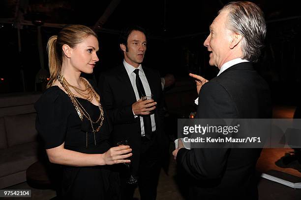 Anna Paquin, Stephen Moyer and Bill Maher attends the 2010 Vanity Fair Oscar Party hosted by Graydon Carter at the Sunset Tower Hotel on March 7,...