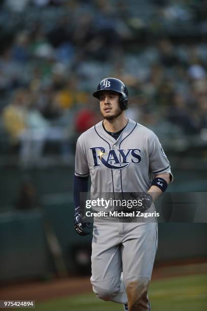 Cron of the Tampa Bay Rays runs the bases after hitting a home run during the game against the Oakland Athletics at the Oakland Alameda Coliseum on...