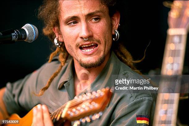 John Butler Trio perform on stage at the Falls Festival on 31st December 2000 in Lorne, Victoria, Australia.