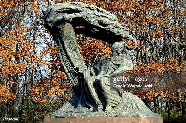 Frederic Chopin's monument by Waclaw Szymanowski in autumn. It can be found by a small pond in the rose garden of Lazienki Park. It was finally...