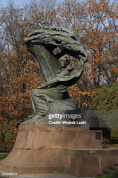 Frederic Chopin's monument by Waclaw Szymanowski in autumn. It can be found by a small pond in the rose garden of Lazienki Park. It was finally...