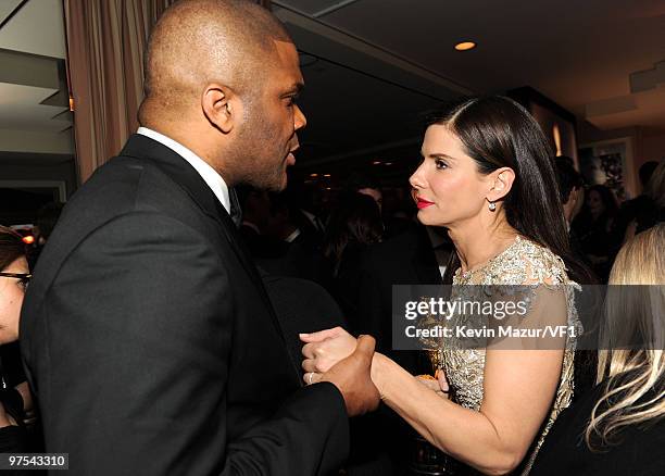 Tyler Perry and Sandra Bullock attends the 2010 Vanity Fair Oscar Party hosted by Graydon Carter at the Sunset Tower Hotel on March 7, 2010 in West...