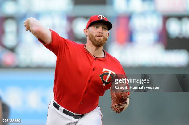 Zach Littell of the Minnesota Twins delivers a pitch in his major league debut against the Chicago White Sox during game two of a doubleheader on...
