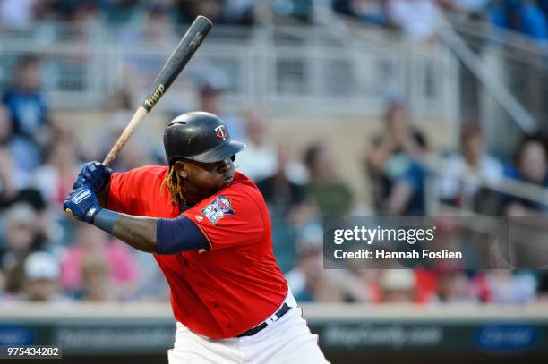 Miguel Sano of the Minnesota Twins takes an at bat against the Chicago White Sox during game two of a doubleheader on June 5, 2018 at Target Field in...