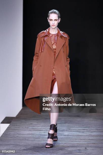 Model walks the runway during the Guy Laroche Ready to Wear show as part of the Paris Womenswear Fashion Week Fall/Winter 2011 at Le Carrousel du...