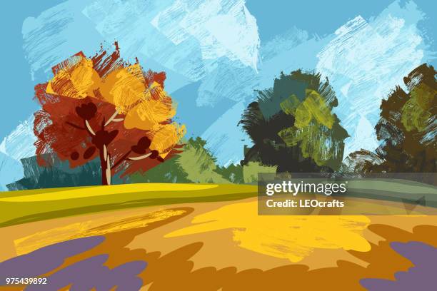 wunderschöne herbstliche landschaft - leocrafts stock-grafiken, -clipart, -cartoons und -symbole