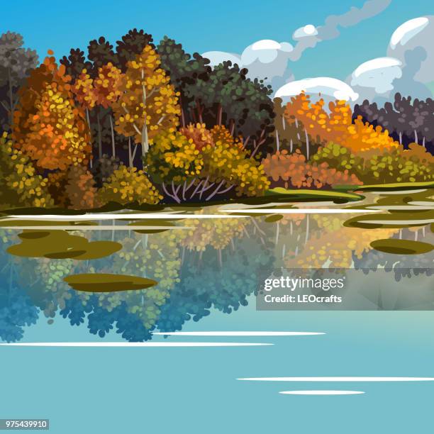 wunderschöne herbstliche landschaft - leocrafts stock-grafiken, -clipart, -cartoons und -symbole